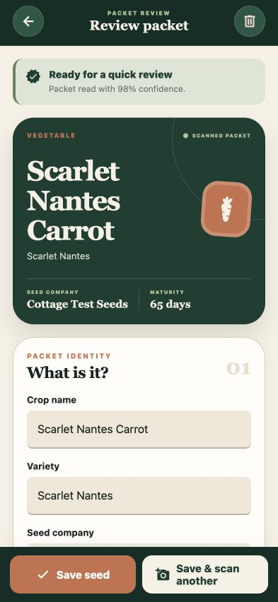 Cottage Packet Detail screen placeholder