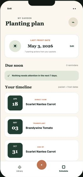 Cottage Schedule screen placeholder